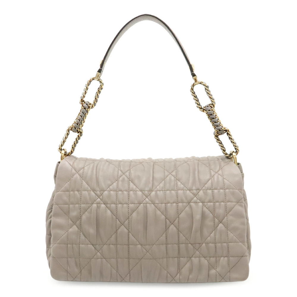 Christian Dior Chain Shoulder Bag Cannage Leather Gray